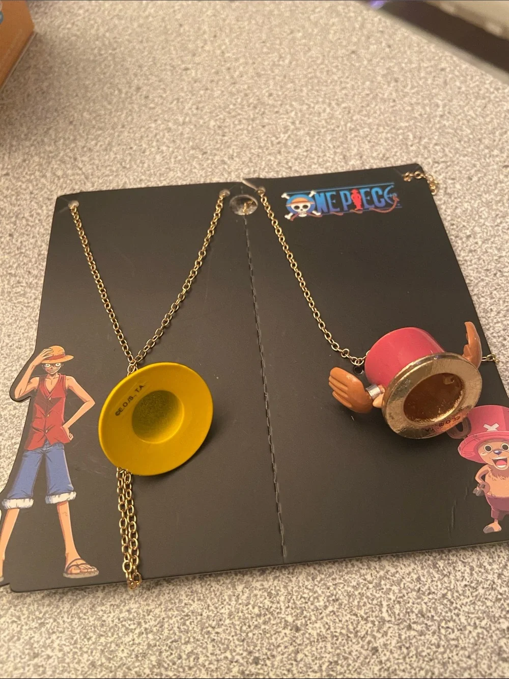 Onepiece Kids Necklace Set – Yellow Straw Hat & Pink Chopper Hat